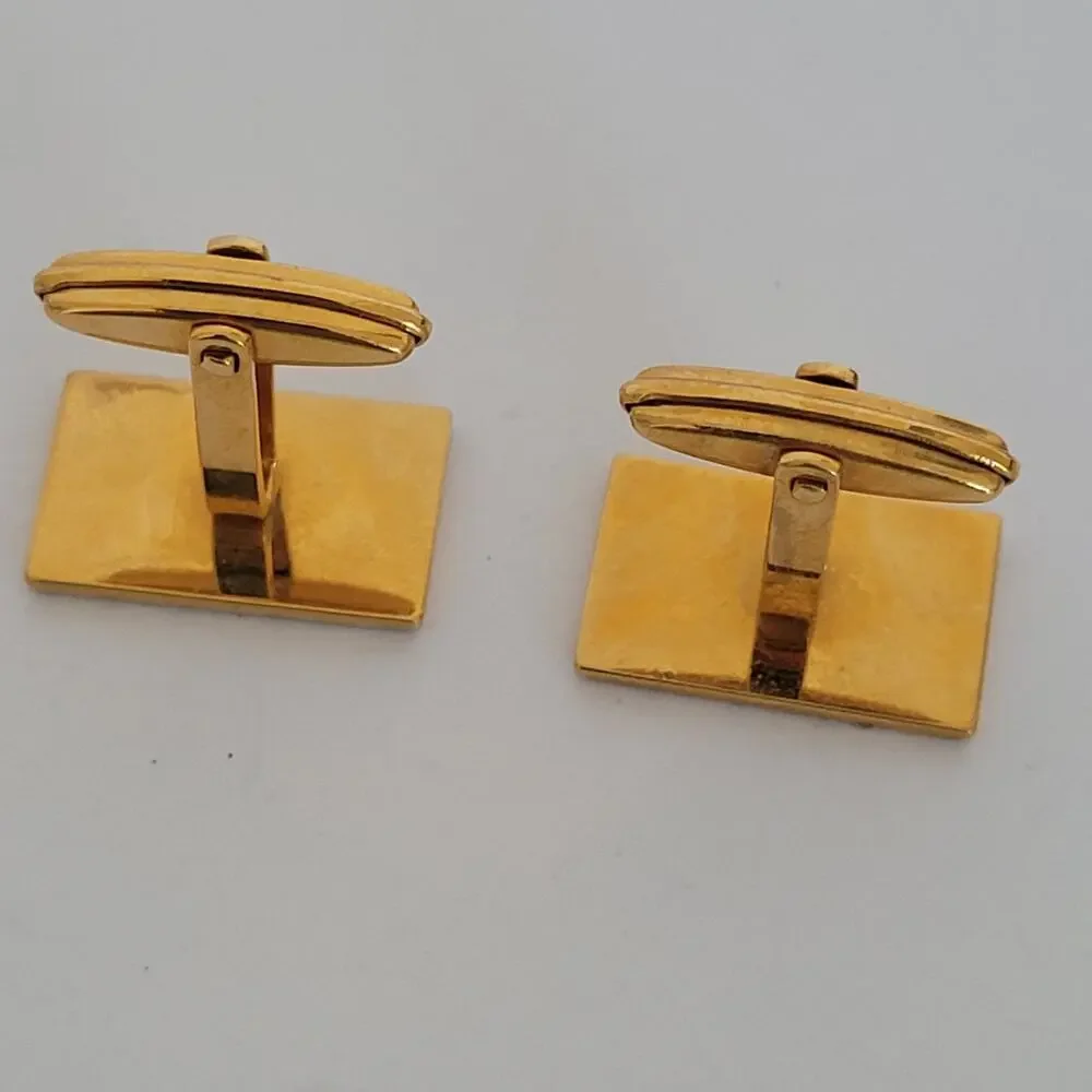 Dunhill D Cufflinks Silver Gold Tone Logo Rectangle Logo Retro Stripped Designer
